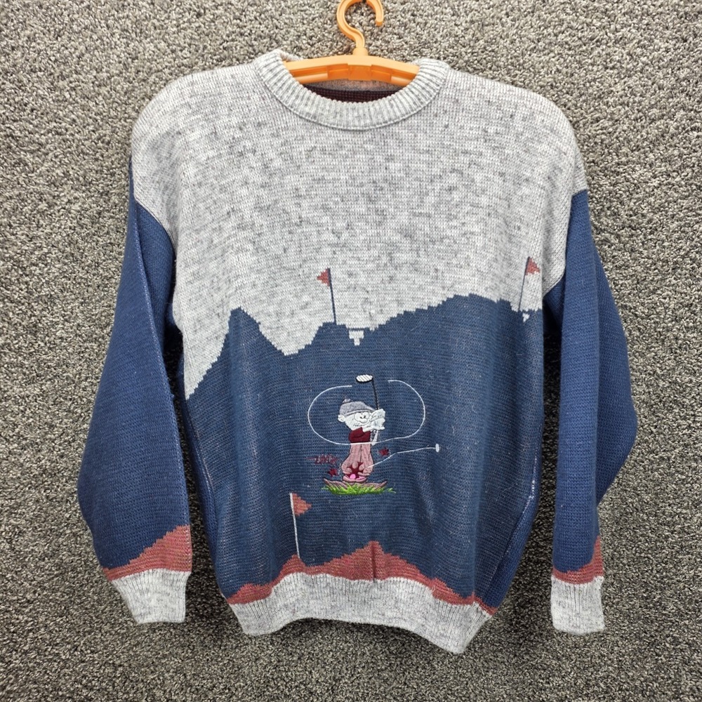 Vintage Golf Sweater Made in Portugal Cartoo Golfers Wool Blend Knit Pullover XL